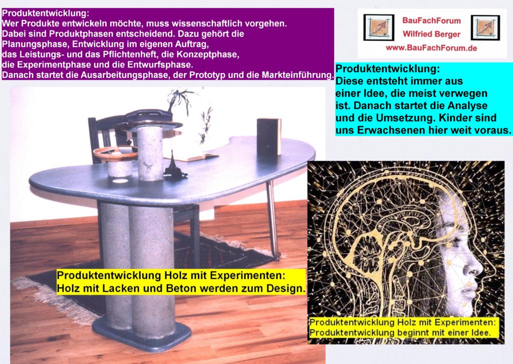 Auf dem Bild seht Ihr ein Schreibtisch aus der Produktentwicklung des Objekte der Mensch im Möbel vom BauFachForum Wilfried Berger mit dem Titel Onkel Albert. 
Auch solche extremen Design und Materialmix-Kombinationen müssen Gebrauchstauglich sein. 
