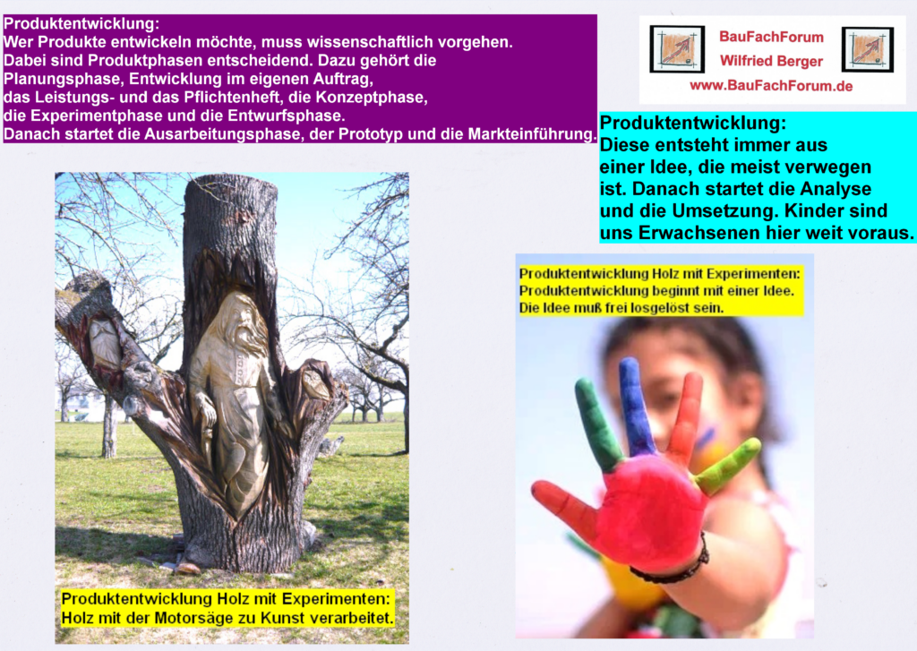 Überlebensgroße Holzskulptur aus einem Baumstamm, gefertigt mit der Motorsäge, daneben ein Kind mit bunt bemaltem Arm als Symbol für Kreativität.