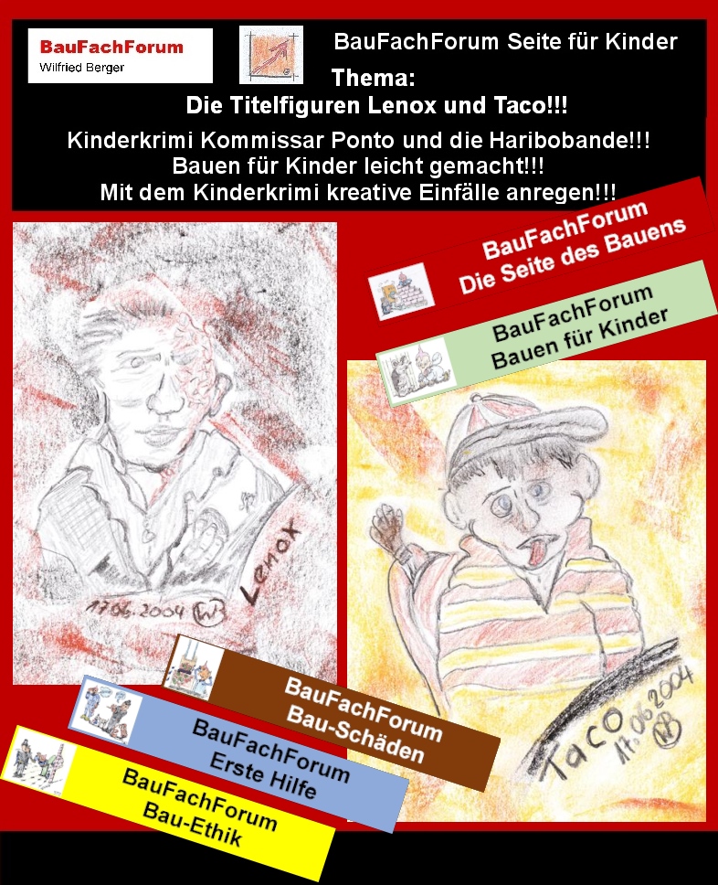 Hör – und Sehprobe BauFachForum Kinderkrimi Kommissar Ponto und die Haribobande.
Thema: Lenox und Taco: 
Lenox, die verwegene Gestalt der Geschichte:
Ihn durchschaut niemand. Er ist im Gesicht und auch am Körper enorm entstellt. Für die Kinder eine gruselige Gestalt. Aber, ist Lenox so gruselig, wie die Kinder dies auffassen oder kann Lenox den Kindern helfen, den Fall aufzuklären? Hier haben die Kinder allerdings wenig Integrationsgrundlagen um Lenox zu vertrauen.
Taco von der Taco Bande:
Auch Taco ist wegen seiner Hautfarbe und Abstammung immer geschnitten worden. Die Kinder nutzen auch alle möglichen Diskriminierungen um Taco als kleinen Verbrecher darzustellen. Auch hier konnte sich Taco nur schwerlich in die andere Gesellschaft der Haribo-Bande integrieren. Hier fehlte bei den Kindern einfach der Respekt vor Menschen, die nicht der Mehrheit gleichen. Das Buch versucht gerade gegenüber Kindern, diese Vorurteile abzubauen.
Begriffe zum Thema Vorurteile:      
BauFachForum die Seite des Bauens, Vorurteile, Schubladen, Clipart, Deckblatt, Arbeitsblatt, Erzieher, Lehrer, Bingo, Statistik, Kurzgeschichte, Bundesländer, Österreich, BauFachForum, Baulexikon Wilfried Berger.
Einfach das Bild anklicken und Ihr kommt auf passende Videos vom BauFachForum.
Dazu verlässt Ihr das BauFachForum und Ihr kommt auf unseren YouTube-Kanal vom BauFachForum. Wenn euch ein Shorts zusagt, könnt Ihr zum ausführlichen Thema weiterklicken.
Erschöpfende Auskünfte findet Ihr unter den Qualitätsnachweisen des Autors vom BauFachForum Wilfried Berger.
Videoproduktion: BauFachForum, Baulexikon Wilfried Berger.
www.baufachforum.de     
