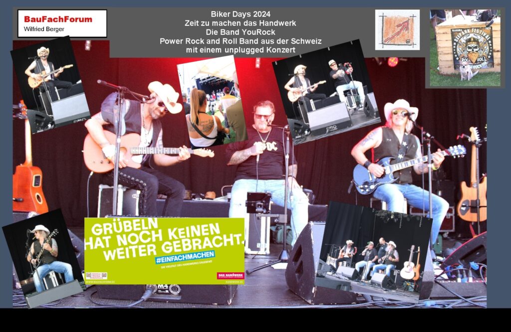 Biker Days Pfullendorf die Band YouRock CCR bad moon rising You Rock aus der Schweiz mit unplugged Konzerte Was wären die Biker Days ohne herausragende Musiker und Künstler Schweizer Band YOUROCK fünfköpfige Live Band rießen Spektrum von hochklassischen Songs abliefern Die Besetzung Band mit hochkarätigen Musikern der Schweizer Rockszene Vorarlberger Sänger Keul Sonntag beim unplugged Konzerte Joe Cocker legendären MEISTERROCKERN