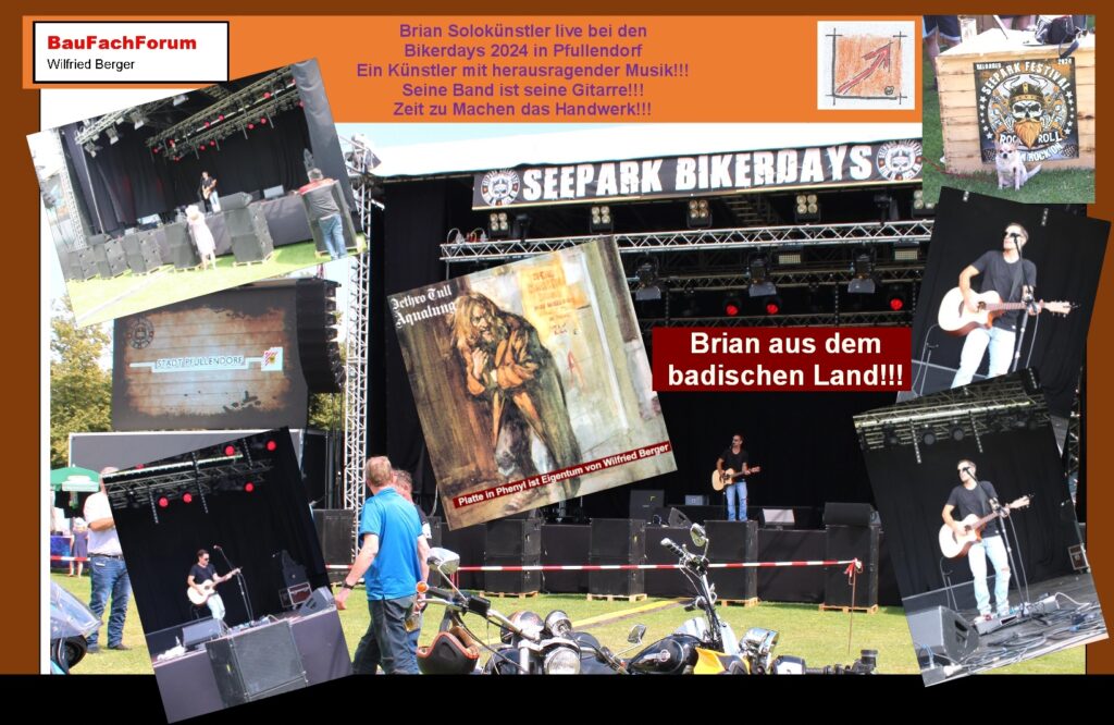 Biker Days Pfullendorf Brian aus Baden-Württemberg Brian aus unserer Nähe Warum denn in die Ferne schweifen wenn das Gute liegt so nah Brian am Auftritt Brian spielt perfekte Coverversion von namhaften Künstlern Dabei wagt er sich alleine auf einer großen Bühne nicht nur an einfache Songs sondern spielt wie hier sehr schwere Songs zum Nachspielen Jethro Tull Locomotive Breath Ian Scott Anderson wurde am 10. August 1947 in Dunfermline Schottland geboren