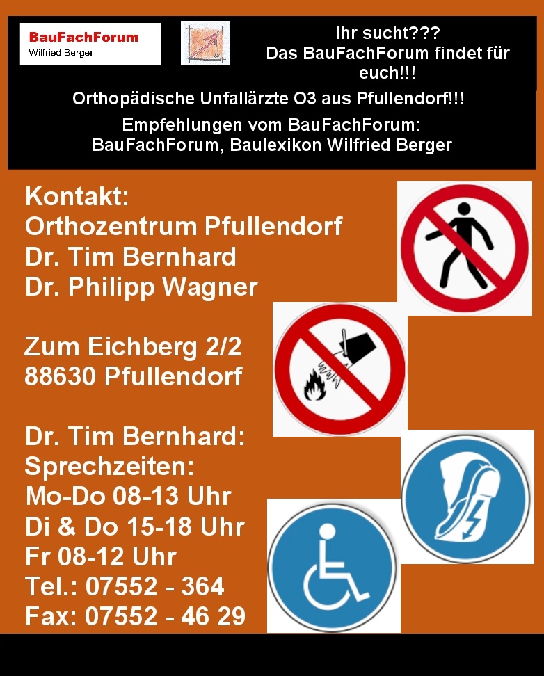 Ihr sucht? Eine kompetente Praxis für Orthopädie & Unfallchirurgie im Raum Bodensee? Im Zentrum für Orthopädie und Unfallchirurgie hier in Pfullendorf, werden umfangreiche Diagnose- und Therapiemöglichkeiten bei allen orthopädischen und unfallchirurgischen Erkrankungen behandelt. Dazu gehören beispielsweise: Behandlung von: Arthrose sämtlicher Gelenke Behandlung von: Verletzungen, Sport- Verletzungen & Arbeitsunfälle Behandlung von: Bandscheibenerkrankungen Behandlung von: Osteoporose Die Ärzte: Dr. med. Philipp Wagner: Facharzt für Unfallchirurgie & Orthopädie Durchgangsarzt oder kurz D-Arzt Zusatzbezeichnung: Spezielle Unfallchirurgie Rettungsmedizin Chirotherapie Rennsportarzt oder kurz FIA oder FIM Fachexperte Endoprothetikzentren Dr. med. Tim Bernhard: Facharzt für Unfallchirurgie & Orthopädie Durchgangsarzt oder kurz D-Arzt Zusatzbezeichnungen: Chirotherapie Akupunktur Sportmedizin Zertifizierter Fußchirurg Ihr sucht?
Eine kompetente Praxis für Orthopädie & Unfallchirurgie im Raum Bodensee?
Im Zentrum für Orthopädie und Unfallchirurgie hier in Pfullendorf, werden umfangreiche Diagnose- und Therapiemöglichkeiten bei allen orthopädischen und unfallchirurgischen Erkrankungen behandelt.
Dazu gehören beispielsweise:
Behandlung von: Arthrose sämtlicher Gelenke
Behandlung von: Verletzungen, Sport- Verletzungen & Arbeitsunfälle
Behandlung von: Bandscheibenerkrankungen
Behandlung von: Osteoporose
Die Ärzte:
Dr. med. Philipp Wagner:
Facharzt für Unfallchirurgie & Orthopädie
Durchgangsarzt oder kurz D-Arzt
Zusatzbezeichnung:
Spezielle Unfallchirurgie
Rettungsmedizin
Chirotherapie
Rennsportarzt oder kurz FIA oder FIM
Fachexperte Endoprothetikzentren
Dr. med. Tim Bernhard:
Facharzt für Unfallchirurgie & Orthopädie
Durchgangsarzt oder kurz D-Arzt
Zusatzbezeichnungen:
Chirotherapie
Akupunktur
Sportmedizin
Zertifizierter Fußchirurg