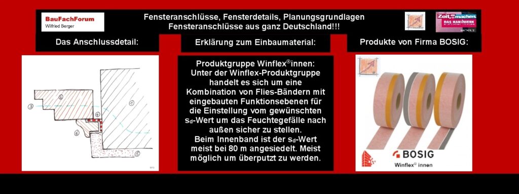 Membran-Bänder oder Quellbänder:
Die immer wiederkehrende Frage der Handwerker ist die, welches System für Ihre Baustelle das richtige ist. Und da sind wir an einer wichtigen Grundlage des Fenstereinbaus angekommen. Fenstereinbau ist letztendlich Planungssache. Also eine Fachplanung, die der Fensterbauer meist nicht übernehmen kann oder darf in seinem Auftrag nicht beinhaltet sein kann. Zum einen, weil er keine Ausbildung zur Berechtigung einer Planung hat und zum anderen, weil er diese Planung aus seinen vertraglichen Grundlagen meist nicht beinhaltet hat. Das heißt, dass ein Werkvertrag eines Handwerkers letztendlich nicht beinhaltet, dass der Handwerker auch die Planung der Anschlussfuge vornehmen kann und darf. Denn er kennt ja die Gesamtplanung nicht. Somit muss der Handwerker hier aus seinem Vertragsrecht heraus vom Kunden verlangen, dass ein Gesamtplaner Ihm vorgibt, wie und mit welchen Systemmaterialien die Anschlüsse in Brüstung, Laibung und dem Sturz vornehmen sind.
Ist der Fensterbauer in der Lage eine sogenannte Fachplanung vorzunehmen, bei der er dann der Gesamtplanung einen Vorschlag des Einbaus unterbreitet, muss diese Fachplanung zwingend vom Gesamtplaner übernommen werden. Dann aber sollte sich der Handwerker seine Fachplanung einmal bezahlen lassen und zum anderen sich die Übernehme seiner Planung schriftlich bestätigen lassen.  
Begriffe zum Thema Planung im Bauwesen:
Hochbau, Hausbau, Projektmanagement, Bauplanung, Digitalisierung, Landwirtschaftsentwicklung Landschaftsbau, Instandhaltung, BauFachForum, Baulexikon Wilfried Berger. 
Einfach das Bild anklicken und Ihr kommt auf passende Videos vom BauFachForum. Dazu verlässt Ihr das BauFachForum und Ihr kommt auf unseren YouTube-Kanal vom BauFachForum. Wenn euch die Shorts zusagen, könnt Ihr zum ausführlichen Thema weiterklicken.
Videoproduktion: BauFachForum, Baulexikon Wilfried Berger. www.baufachforum.de    
