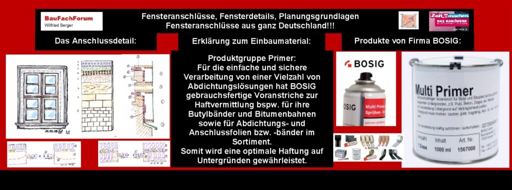Befestigen durch Kleben:
Wenn wir jetzt das Wandern des Wassermoleküls verhindern wollen, müssen wir Membranen montieren. 
Dabei bleibt uns jetzt nichts anderes über, diese Membranen, die der Volksmund als Folien oder Bänder bezeichnet, mit der Bausubstanz und den Fensterrahmen kraftschlüssig zu befestigen. 
Bauwerksabdichtungen nach DIN 18531 bis 18535:
Wenn wir uns an diese Abdichtungs-Reihe der DIN zurückerinnern wissen wir, dass solche Abdichtungen gegen drückendes Wasser nur mit entsprechenden Flanschen manuell befestigt werden dürfen und können. Das heißt, dass wir diese Abdichtungen überhalb der Wasserebene des Angriffs in eine manuelle Klemme, meist aus Edelstahl oder Alu einklemmen und einkleben müssen. 
Dabei soll es an dieser Stelle auch mit den Erklärungen verbeiben. Diese Grundlage können wir allerdings bei Fenstereinbaufugen nicht praktizieren. Denn hier müssen die Membranen überarbeitet werden können. Entweder durch andere Fassaden und Verkleidungsprodukten wie OSB-Platten oder beispielsweise HPL-Fassadenplatten aus Harzgrundlagen. 
Oder aber, die Bänder müssen unter Putz gelegt werden. Dazu zählen auch die EPDM-Produkte. Also mit den EPDM-Produkten auch unterhalb des Putzes eine Bauwerksabdichtung für eine extreme Wasserangriffssituation eingebaut sind. 
Das Verkleben dieser Membranen:
Wie vor vorgetragen, können entgegen der Abdichtungs-Serie diese Membranen nicht verflanscht und verklemmt werden. Daher muss der Kleber diese Funktion ohne manuelle Verklemmung gleichfalls halten. 
Dabei müssen die Kleber auch Feuchteresistent sein. Dennoch sollten Sie nicht mit Feuchtigkeit provoziert und in Stresssituationen gebracht werden. 
Der Primer:
Daher muss aus der Planung heraus geplant werden, auf welchem Untergrund diese Membranen mit den Klebern aufgeklebt werden müssen. Das ist entscheidend, ob die Membrane Ihre Funktion ausüben kann. 
Der Kleber, ist ein chemisches Produkt, der letztendlich eine Haftung aus Kohäsion und Adhäsion liefern kann. Das aber nur, wenn der Kleber der Membrane vom Untergrund der Bausubstanz nicht auf- bzw. ausgesaugt werden kann. 
Daher müssen solche Verklebungen ebenfalls geplant werden. 
Daher brauchen wir hier Hilfsprodukte für saugende Untergründe um die Verklebung optimal sicherzustellen. 
Dazu ist dann der Primer die Lösung.   
Begriffe zum Thema Primer bei Klebern:
Primer bei Klebern, Micro Tec, Sekundenkleber, Scheibenkleber, Grundierung, Kunststoff, Haftvermittler, BauFachForum, Baulexikon Wilfried Berger.
Videoproduktion: BauFachForum, Baulexikon Wilfried Berger. www.baufachforum.de    
Einfach das Bild anklicken und Ihr kommt auf passende Videos vom BauFachForum. Dazu verlässt Ihr das BauFachForum und Ihr kommt auf unseren YouTube-Kanal vom BauFachForum. Wenn euch die Shorts zusagen, könnt Ihr zum ausführlichen Thema weiterklicken.
