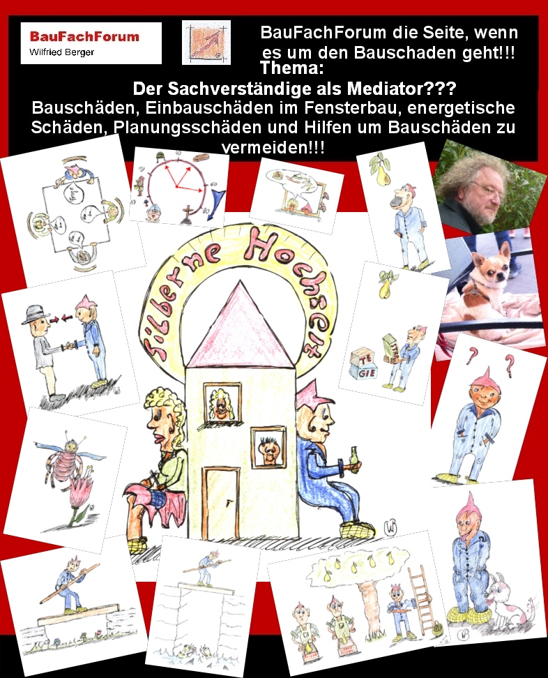 Hör – und Sehprobe BauFachForum die Seite des Bauschadens.
Thema: Der Sachverständige und Mediator:
Mit unseren Seminarfolien über Bauphysik leicht gemacht, wollen wir euch die Angst vor dem Sachverständigen nehmen. Wenn es zum Baurechtsstreit kommt, haben die Parteien meist Angst vor dem Sachverständigen. Diese Angst ist völlig unbegründet. Der Sachverständige fungiert dabei unter anderem auch immer als Mediator. Der Sachverständige ist dabei die Neutrale Person die in der Mitte der Parteien steht. Als Sachverständiger ist er für die Krankheit der Bausubstanz zuständig und als Mediator für die Parteien selber um eine gerechte Lösung zu finden. Somit sich der Sachverständige in der technischen Analyse des Falls nicht über den IST-Zustand der Arbeit mit Schulnoten äußert. Der Sachverständige prüft lediglich, was aus dem vertraglichen SOLL-Zustand geschuldet ist. Und dann, ob diese geschuldete Leistung sach- und fachgerecht ausgeführt wurde. Viele Klagen wurden nach dem Ortstermin des Sachverständigen zum Ruhen gebracht und beendet worden. Seit gespannt auf den nächsten Teil!
Begriffe zum Thema Vermittler:
BauFachForum die Seite des Bauens, Mediator, Mediation, Dream, Überschneidungsentscheidung, Vermittlerregister, Sachverständiger Wilfried Berger, BauFachForum, Baulexikon Wilfried Berger.
Einfach das Bild anklicken und Ihr kommt auf passende Videos vom BauFachForum.
Dazu verlässt Ihr das BauFachForum und Ihr kommt auf unseren YouTube-Kanal vom BauFachForum. Wenn euch ein Shorts zusagt, könnt Ihr zum ausführlichen Thema weiterklicken.
Erschöpfende Auskünfte findet Ihr in der Skandalzeitung vom BauFachForum Wilfried Berger.
Videoproduktion: BauFachForum, Baulexikon Wilfried Berger. www.baufachforum.de
