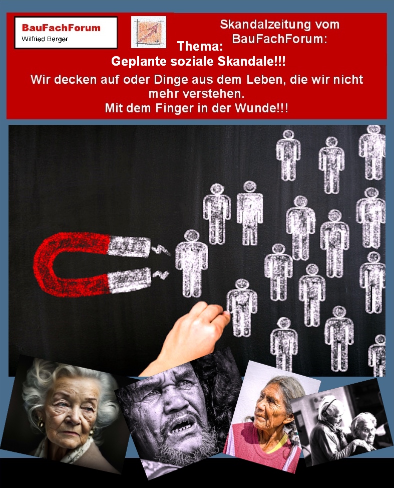 Hör – und Sehprobe BauFachForum Wir decken auf Skandalzeitung.
Thema: Soziale Skandale und Klimaschutz:
Die meisten Sozialen Skandale werden mit aus der Politik produziert. In Deutschland kann jeder Politiker seine Interessen durchsetzen, wenn er an die Macht des Wahlsiegs kommt. Nicht nachvollziehbar ist dabei immer, dass die Politik-Propaganda größer ist, wie das Naturwissenschaftliche Verständnis der Politiker.
Betrachten wir hier den Grundsatz im GEG mit den Wärmepumpen von Robert Habeck, geht jeder nur davon aus, dass wir unsere Gebäude aus Energie von warmer Luft aus der Umwelt entziehen können. Da wird der Mensch sich ganz gewaltig irren. Wir werden uns mit den Wärmepumpen regionale Klimafronten schaffen, bei denen unsere Menschen und Häuser Schwimmhäute bekommen werden. Dieser Bericht im BauFachForum wird euch dabei die Augen öffnen wie wir das regionale Klima mit dieser Politik verändern werden. Seit gespannt auf den nächsten Teil.
Begriffe zum Thema Klimaschutz Skandal:      
BauFachForum die Seite des Bauens, Klimaschutz Skandal, Umwelt, Logo, Grafik, Nachhaltigkeit, Schule, Deutschland, Diagramm, Hintergrund, Politik, Plakat, BauFachForum, Baulexikon Wilfried Berger.
Einfach das Bild anklicken und Ihr kommt auf passende Videos vom BauFachForum.
Dazu verlässt Ihr das BauFachForum und Ihr kommt auf unseren YouTube-Kanal vom BauFachForum. Wenn euch ein Shorts zusagt, könnt Ihr zum ausführlichen Thema weiterklicken.
Erschöpfende Auskünfte findet Ihr unter der Skandalzeitung vom BauFachForum Wilfried Berger.
Videoproduktion: BauFachForum, Baulexikon Wilfried Berger.
www.baufachforum.de     

Alternativ:
Erschöpfende Auskünfte zum Studieren vom BauFachForum findet Ihr auf der Startseite vom BauFachForum.  
Videoproduktion: BauFachForum, Baulexikon Wilfried Berger. www.baufachforum.de    
