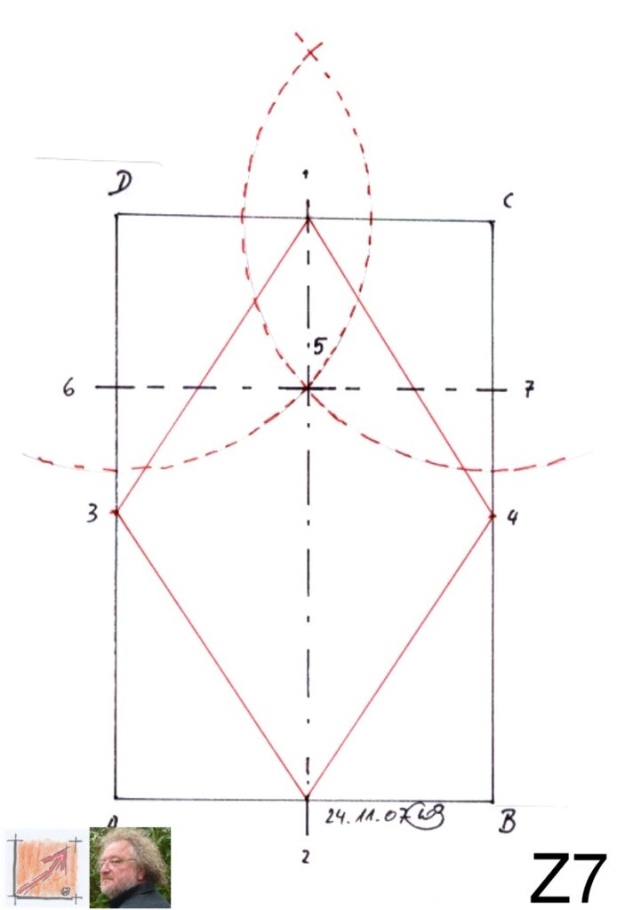 Ermittlung des Zentrums im Goldenen Schnitt für die perfekte Proportion des Erbacher Kreuzes.