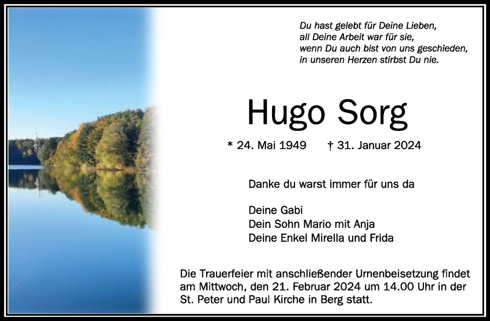 Gedenken an Hugo Sorg, Schlosser und Schmied aus Berg, langjähriger Partner der Schreinerei Wilfried Berger.